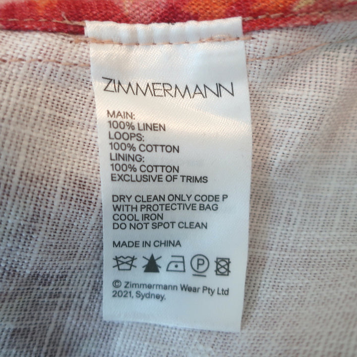Zimmermann Cassia Scalloped Shorts Pink Floral Print Linen Size 00