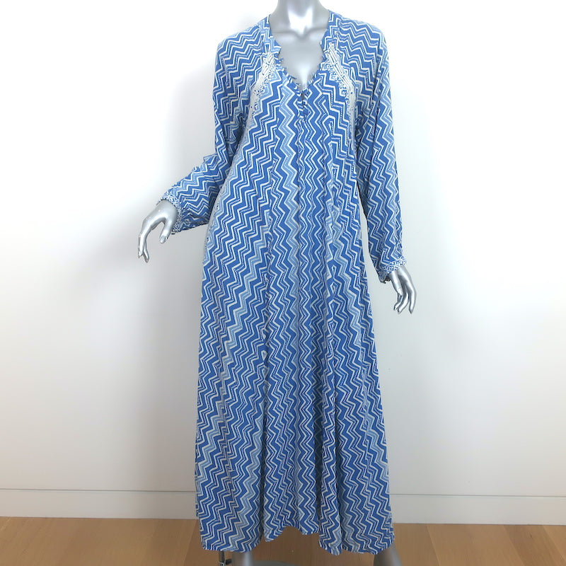 Natalie Martin Fiore Long Sleeve Maxi Dress Blue Zig Zag Print Size Ex Celebrity Owned Natalie Martin Fiore Long Sleeve Maxi Dress Blue Zig Zag Print Size Ex Celebrity Owned