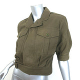 Saint Laurent Cropped Military Jacket Olive Brown Cotton Size 38