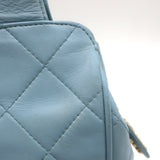 Vintage Chanel 1996 Wild Stitch Small Bowler Bag Light Blue Quilted Leather
