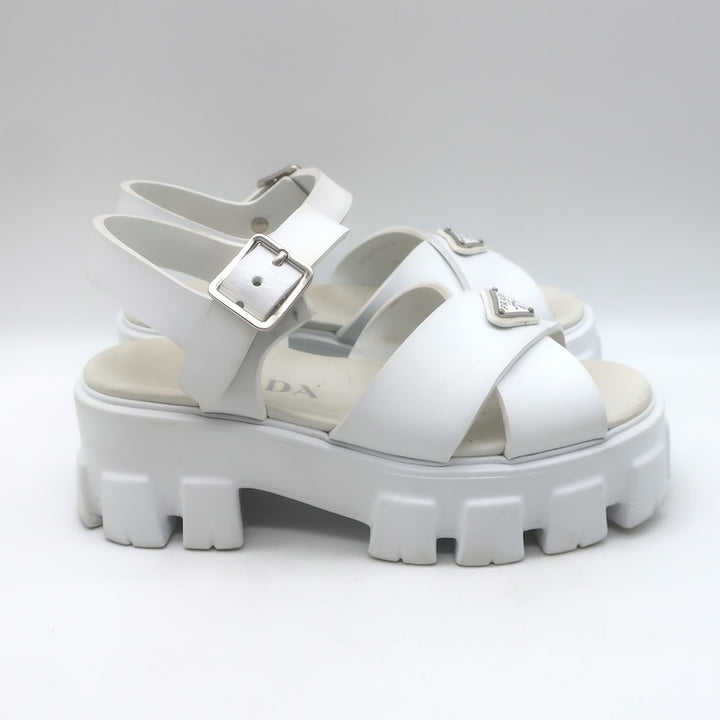 Prada Monolith Rubber Ankle Strap Sandals White Size 35