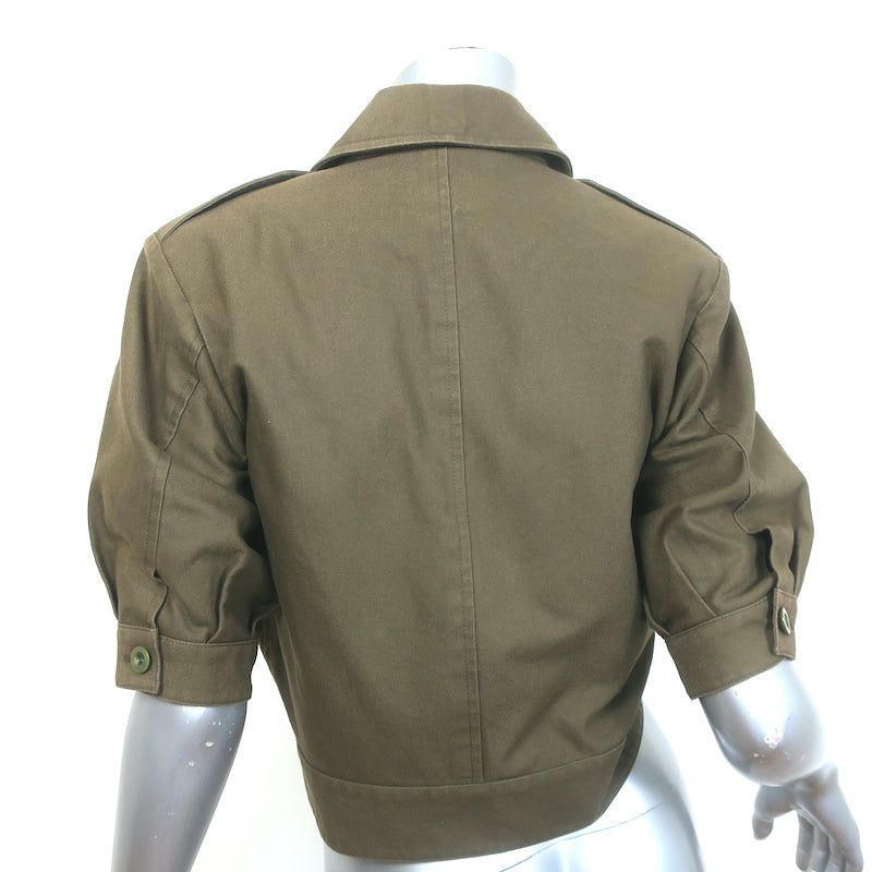 Saint Laurent Cropped Military Jacket Olive Brown Cotton Size 38