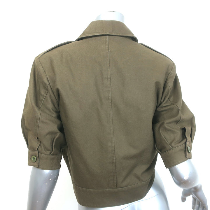 Saint Laurent Cropped Military Jacket Olive Brown Cotton Size 38