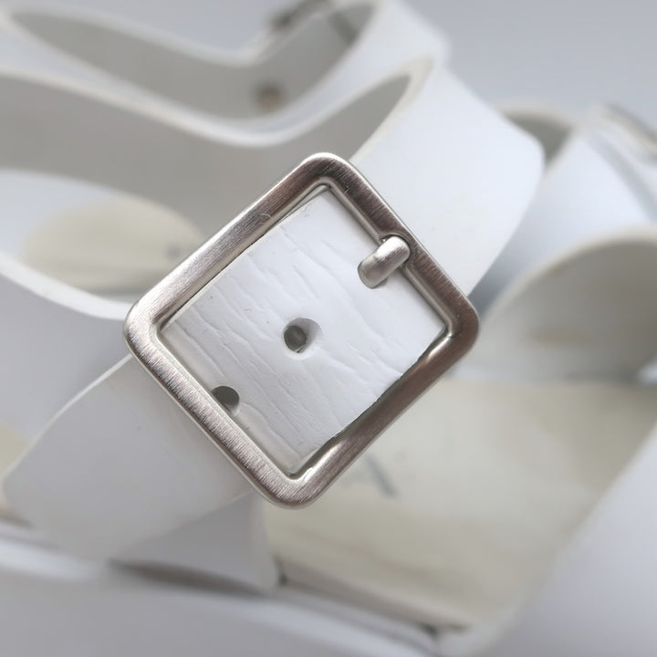 Prada Monolith Rubber Ankle Strap Sandals White Size 35