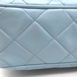 Vintage Chanel 1996 Wild Stitch Small Bowler Bag Light Blue Quilted Leather