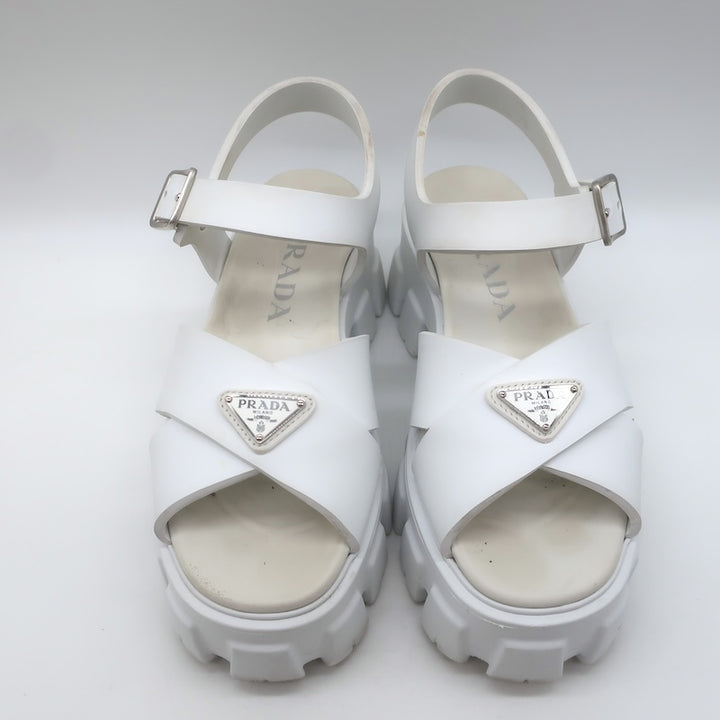 Prada Monolith Rubber Ankle Strap Sandals White Size 35