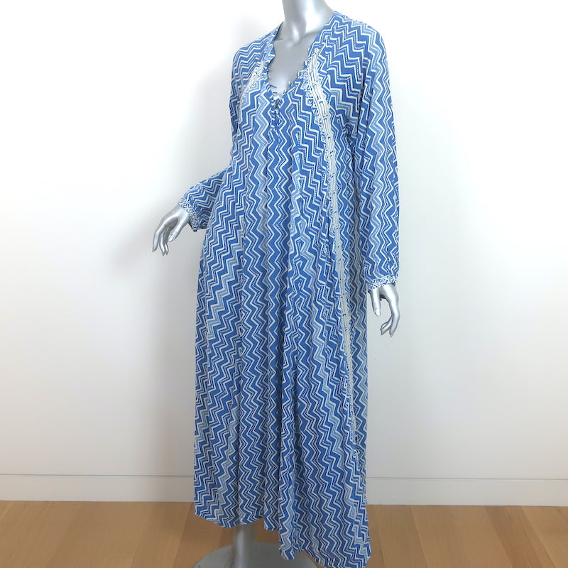 Natalie Martin Fiore Long Sleeve Maxi Dress Blue Zig Zag Print Size Ex Celebrity Owned Natalie Martin Fiore Long Sleeve Maxi Dress Blue Zig Zag Print Size Ex Celebrity Owned