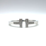 Tiffany & Co. T Pavé Diamond Square Bracelet 18K White Gold Size Small