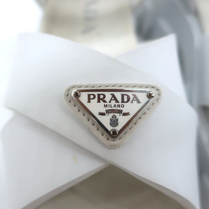 Prada Monolith Rubber Ankle Strap Sandals White Size 35