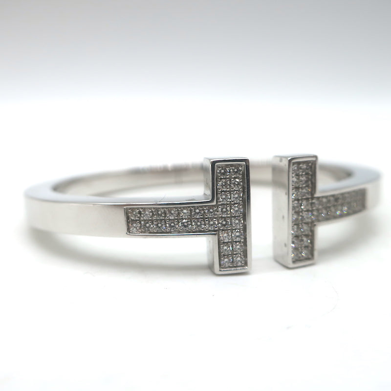 Tiffany &amp; Co. T Pavé Diamond Square Bracelet 18K White Gold Size Small