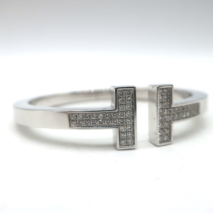Tiffany &amp; Co. T Pavé Diamond Square Bracelet 18K White Gold Size Small