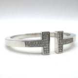 Tiffany & Co. T Pavé Diamond Square Bracelet 18K White Gold Size Small