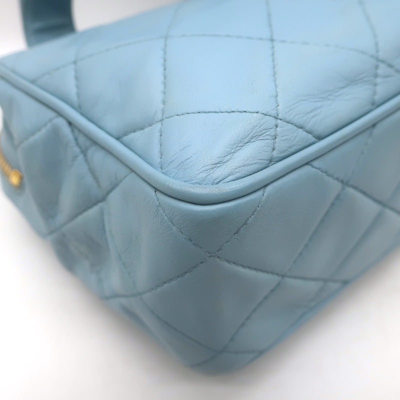 Vintage Chanel 1996 Wild Stitch Small Bowler Bag Light Blue Quilted Leather
