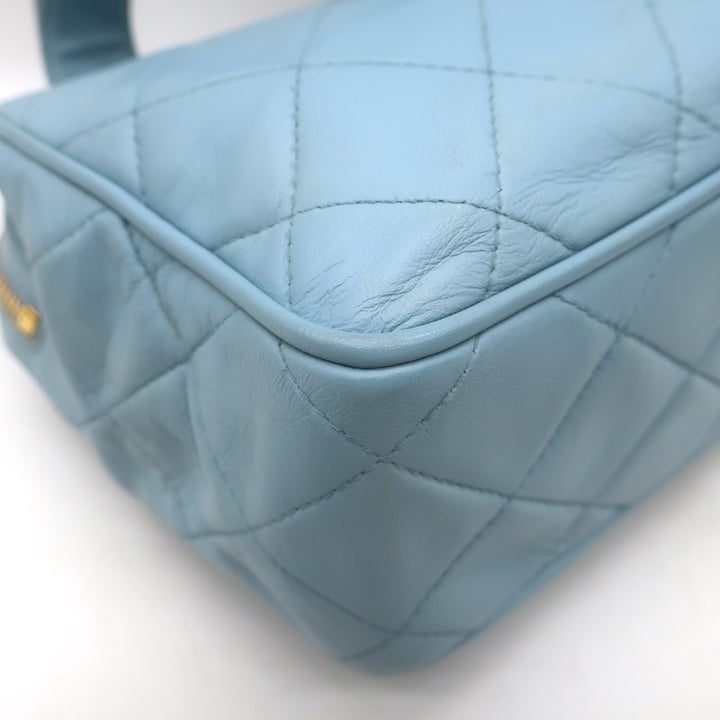 Vintage Chanel 1996 Wild Stitch Small Bowler Bag Light Blue Quilted Leather