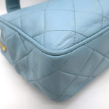 Vintage Chanel 1996 Wild Stitch Small Bowler Bag Light Blue Quilted Leather