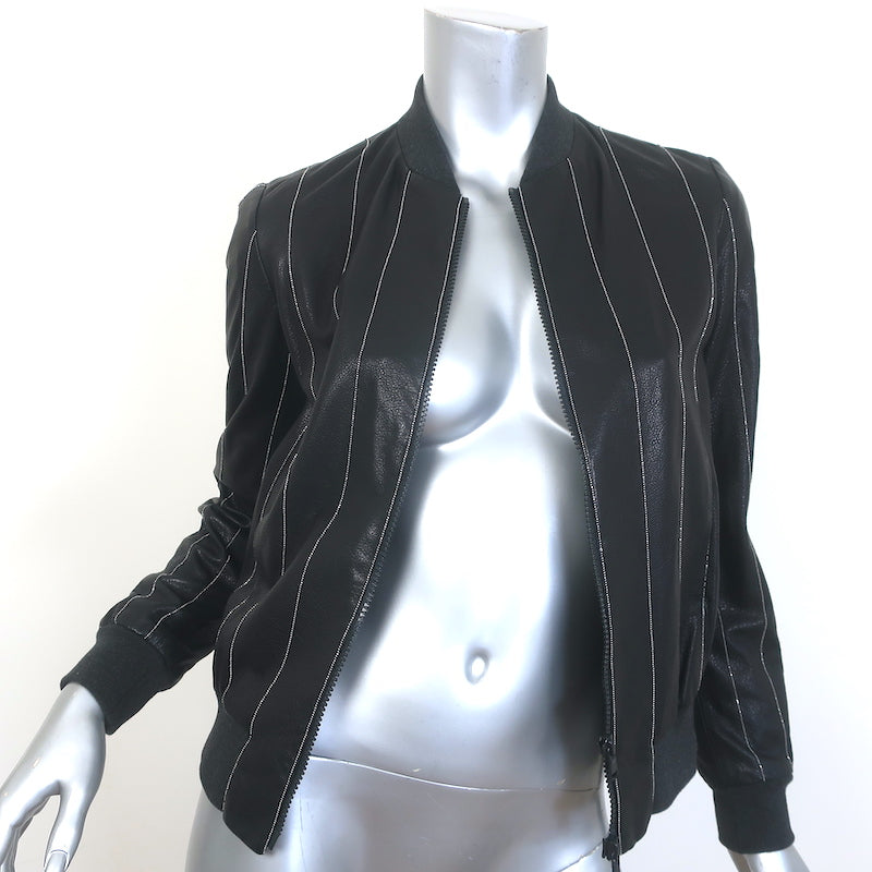 Brunello Cucinelli Monili-Trimmed Leather Bomber Jacket Black Size 38