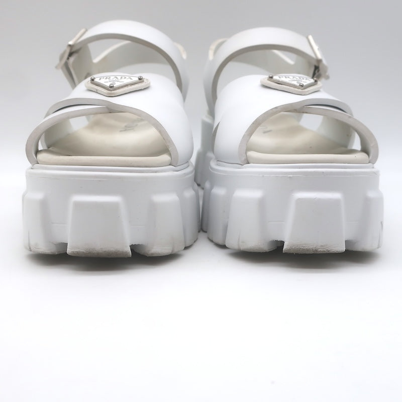 Prada Monolith Rubber Ankle Strap Sandals White Size 35