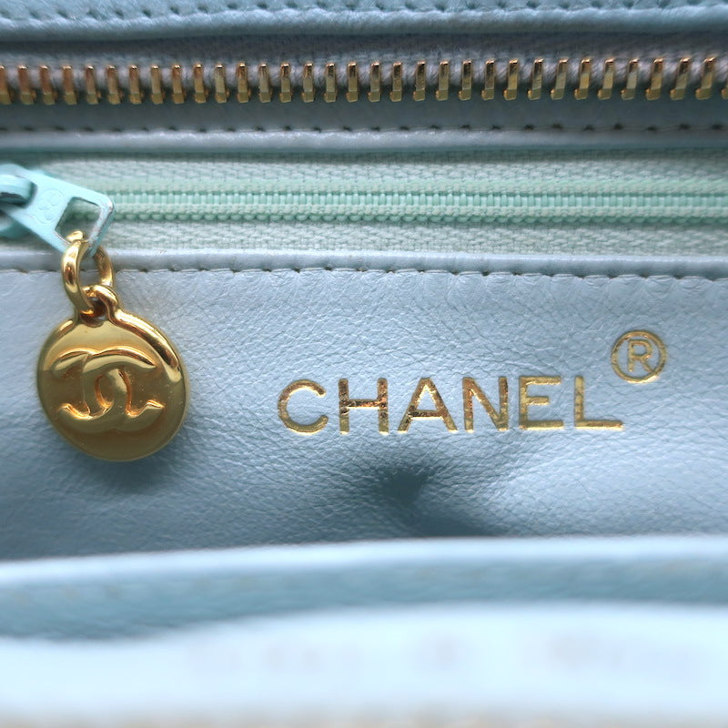 Vintage Chanel 1996 Wild Stitch Small Bowler Bag Light Blue Quilted Leather