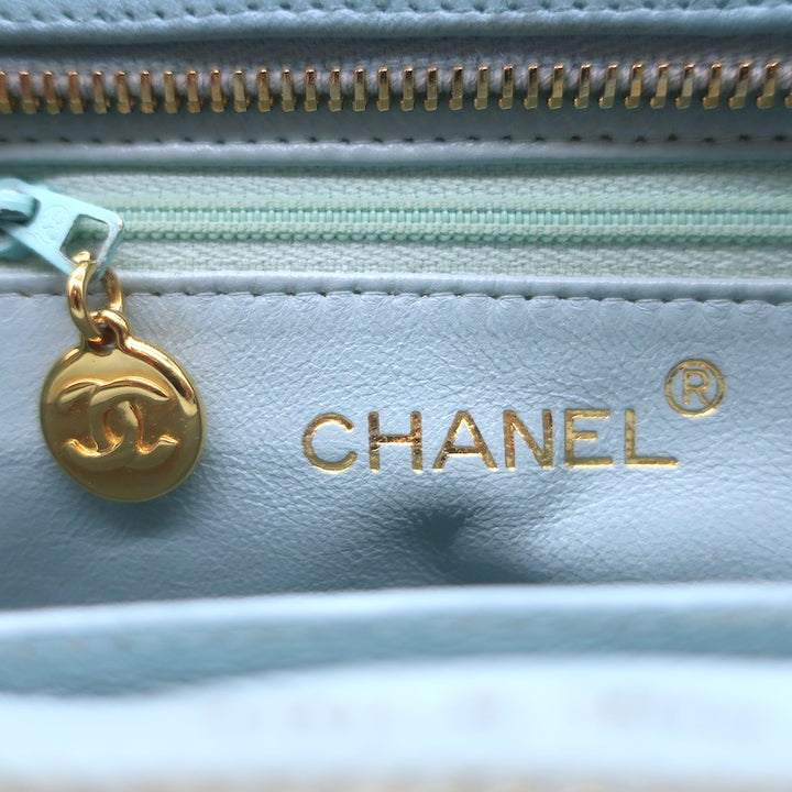 Vintage Chanel 1996 Wild Stitch Small Bowler Bag Light Blue Quilted Leather