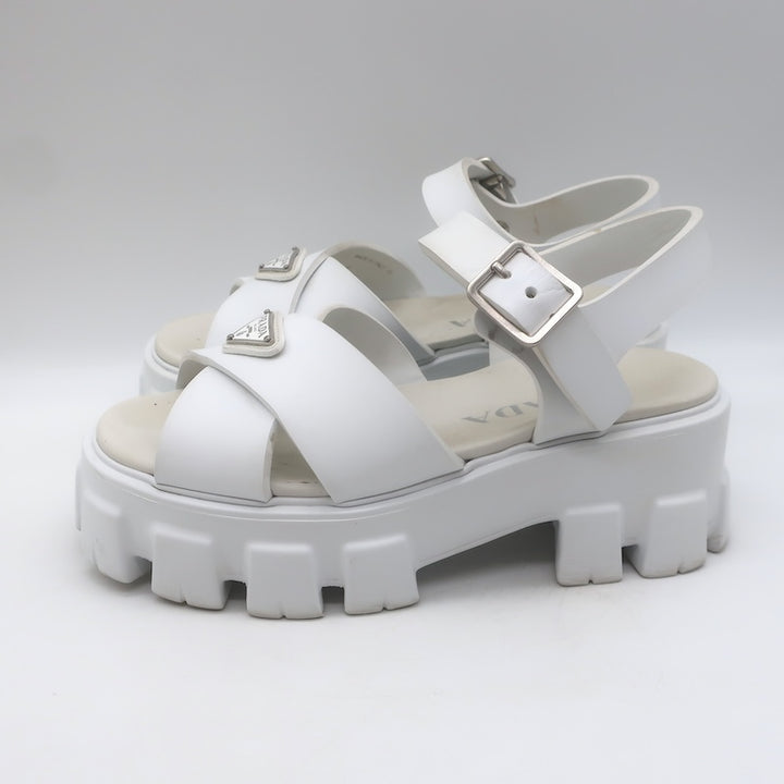 Prada Monolith Rubber Ankle Strap Sandals White Size 35