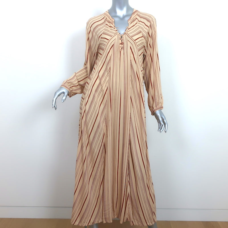 Natalie Martin Fiore Long Sleeve Maxi Dress Beige & Red Stripe Size Ex – Celebrity Owned Natalie Martin Fiore Long Sleeve Maxi Dress Beige & Red Stripe Size Ex – Celebrity Owned