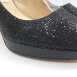 Jimmy Choo Clue Glitter Slingback Peep Toe Platform Pumps Black Size 37.5
