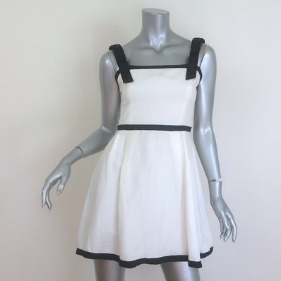Alice + Olivia Eloisa Tie-Strap Mini Dress White & Black Linen-Blend Size 2