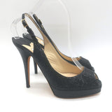 Jimmy Choo Clue Glitter Slingback Peep Toe Platform Pumps Black Size 37.5