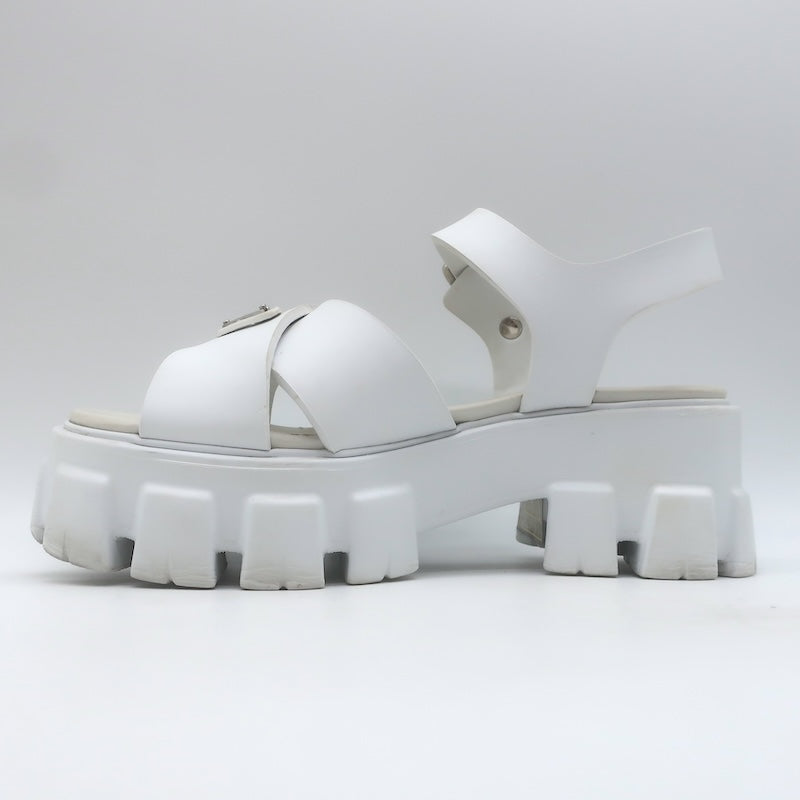 Prada Monolith Rubber Ankle Strap Sandals White Size 35
