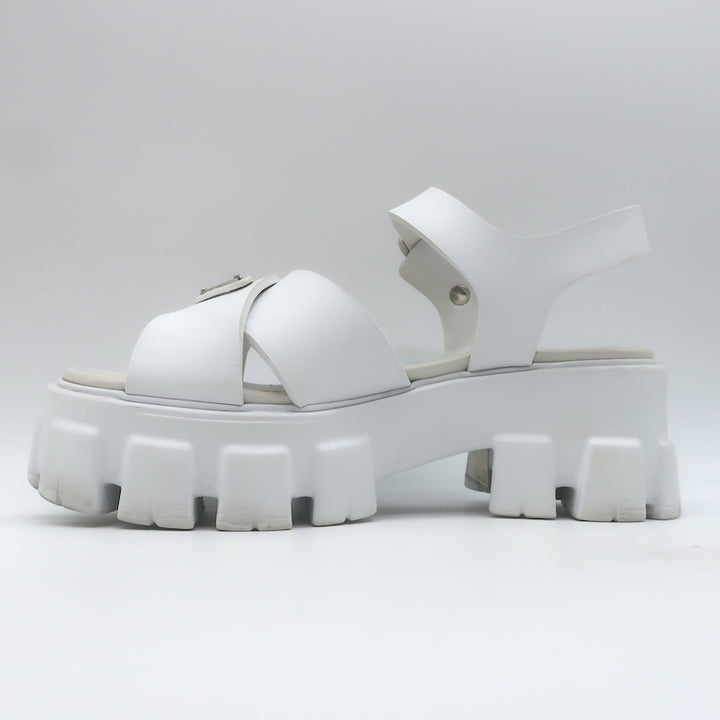 Prada Monolith Rubber Ankle Strap Sandals White Size 35