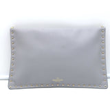 Valentino Rockstud Envelope Pouch Gray Grained Leather Medium Clutch Bag NEW