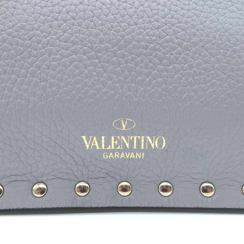Valentino Rockstud Envelope Pouch Gray Grained Leather Medium Clutch Bag NEW