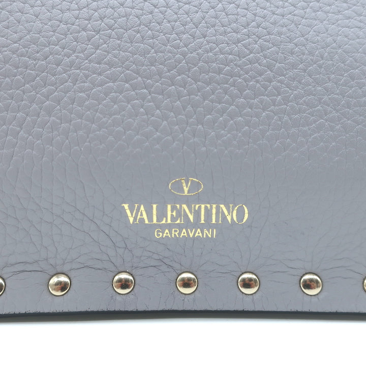 Valentino Rockstud Envelope Pouch Gray Grained Leather Medium Clutch Bag NEW