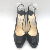 Jimmy Choo Clue Glitter Slingback Peep Toe Platform Pumps Black Size 37.5
