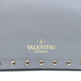 Valentino Rockstud Envelope Pouch Gray Grained Leather Medium Clutch Bag NEW