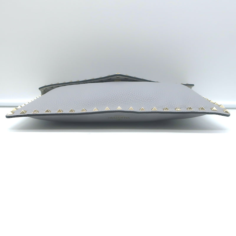 Valentino Rockstud Envelope Pouch Gray Grained Leather Medium Clutch Bag NEW
