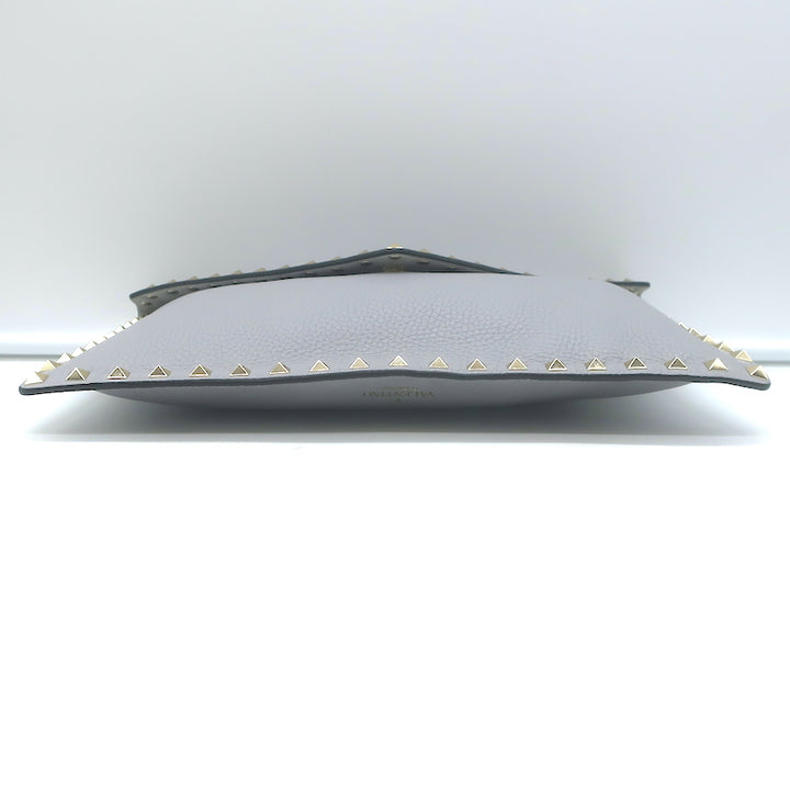 Valentino Rockstud Envelope Pouch Gray Grained Leather Medium Clutch Bag NEW