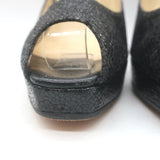 Jimmy Choo Clue Glitter Slingback Peep Toe Platform Pumps Black Size 37.5