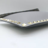 Valentino Rockstud Envelope Pouch Gray Grained Leather Medium Clutch Bag NEW
