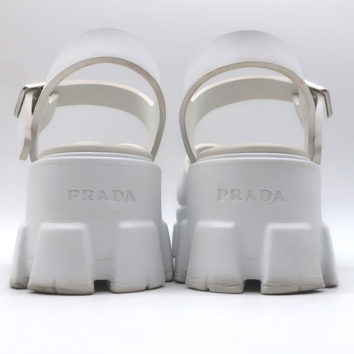 Prada Monolith Rubber Ankle Strap Sandals White Size 35