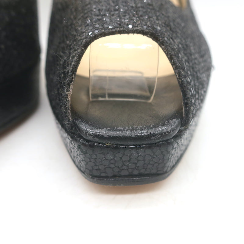 Jimmy Choo Clue Glitter Slingback Peep Toe Platform Pumps Black Size 37.5