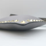 Valentino Rockstud Envelope Pouch Gray Grained Leather Medium Clutch Bag NEW