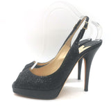 Jimmy Choo Clue Glitter Slingback Peep Toe Platform Pumps Black Size 37.5