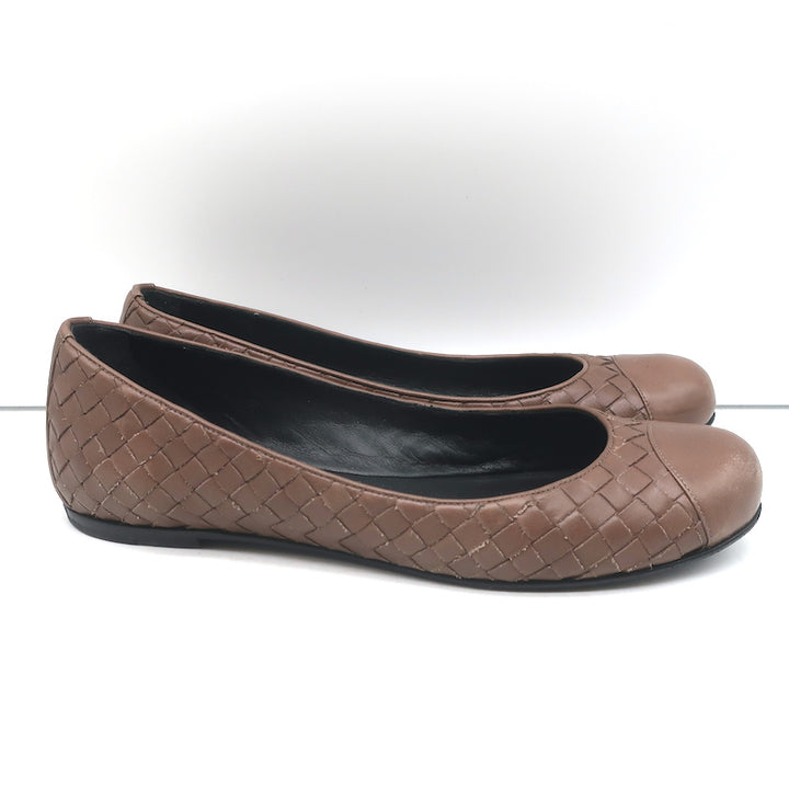 Bottega Veneta Intrecciato Leather Ballet Flats Brown Size 38.5