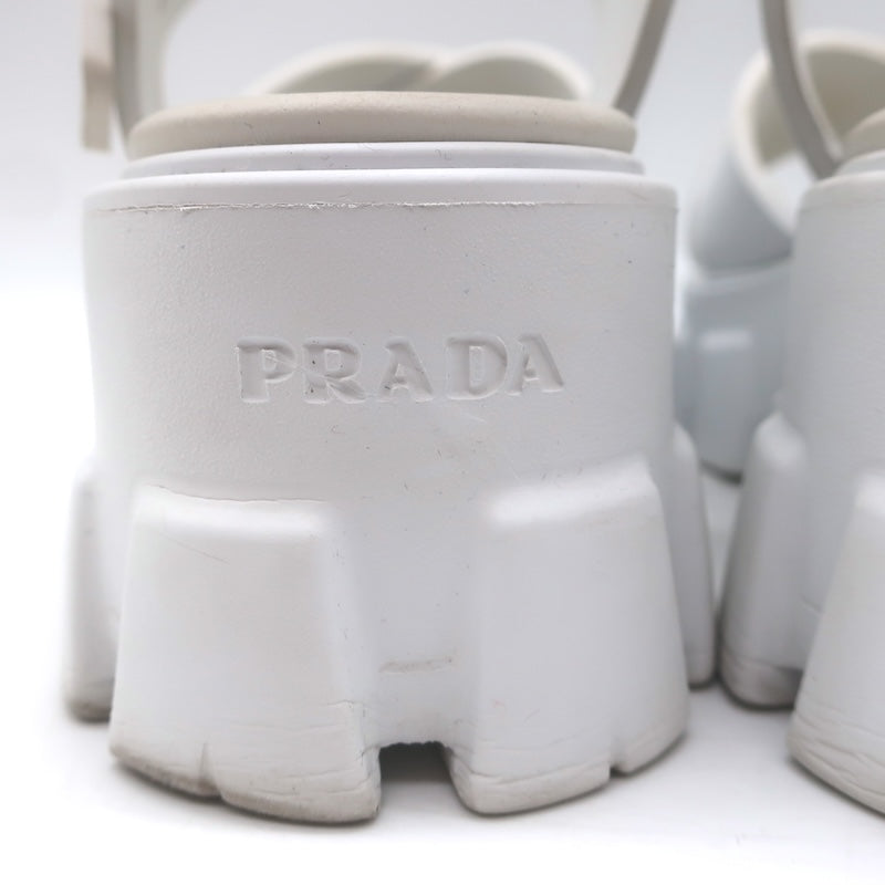 Prada Monolith Rubber Ankle Strap Sandals White Size 35