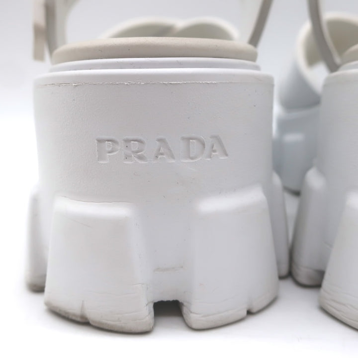 Prada Monolith Rubber Ankle Strap Sandals White Size 35