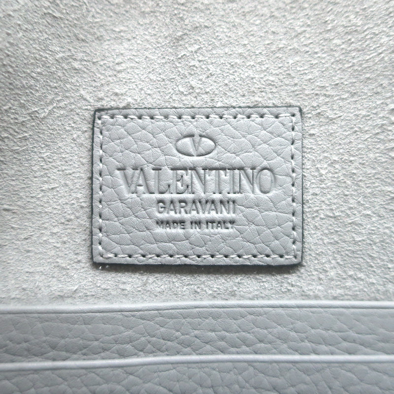 Valentino Rockstud Envelope Pouch Gray Grained Leather Medium Clutch Bag NEW