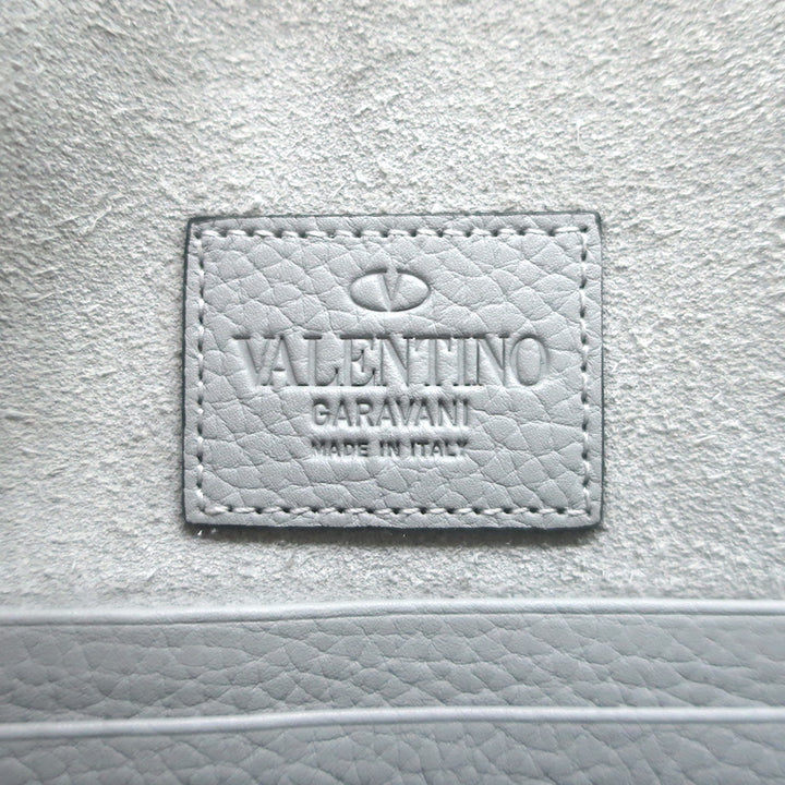 Valentino Rockstud Envelope Pouch Gray Grained Leather Medium Clutch Bag NEW