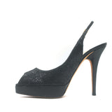 Jimmy Choo Clue Glitter Slingback Peep Toe Platform Pumps Black Size 37.5