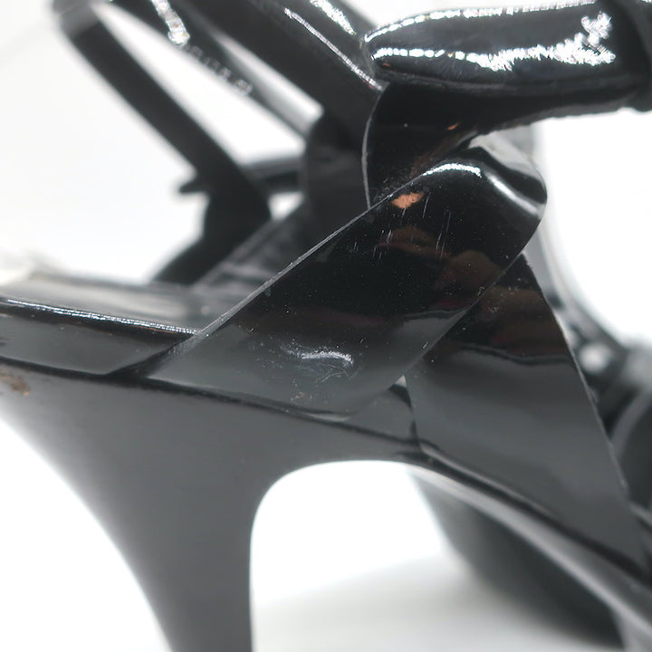 Saint Laurent Tribute 105 Platform T-Strap Sandals Black Patent Leather Size 37